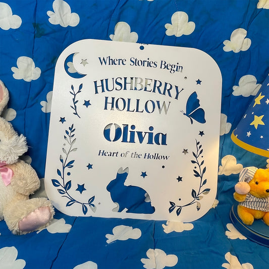 Personalized Metal Wall Sign – Hushberry Hollow – Cuddle Hollow Collection
