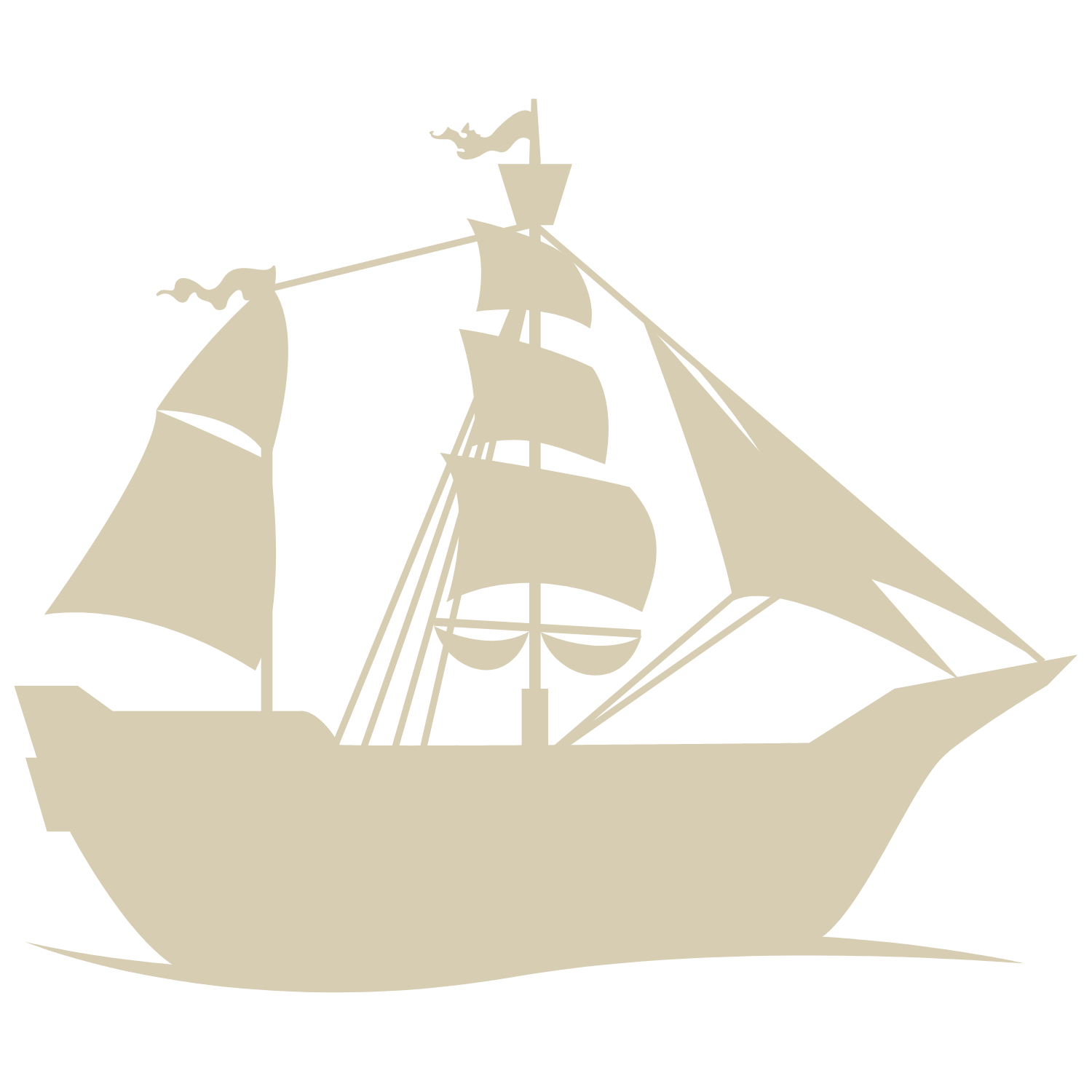 Minimalist beige silhouette of a vintage sailing ship with multiple sails, representing a 'Free Shipping' concept. The ship icon conveys a sense of adventure, reliability, and speed, making it a perfect visual for promoting complimentary delivery services for online stores or e-commerce websites. The transparent background ensures easy integration into various digital and print marketing materials, enhancing brand aesthetics and reinforcing the commitment to hassle-free.